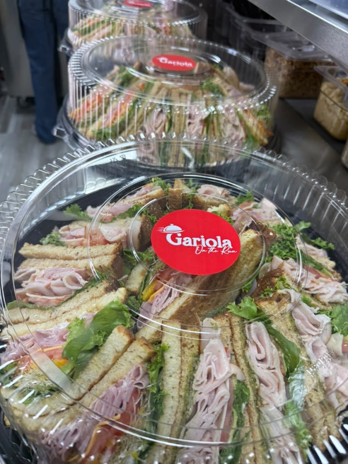 Gariola catering platter of sandwiches, packed and ready